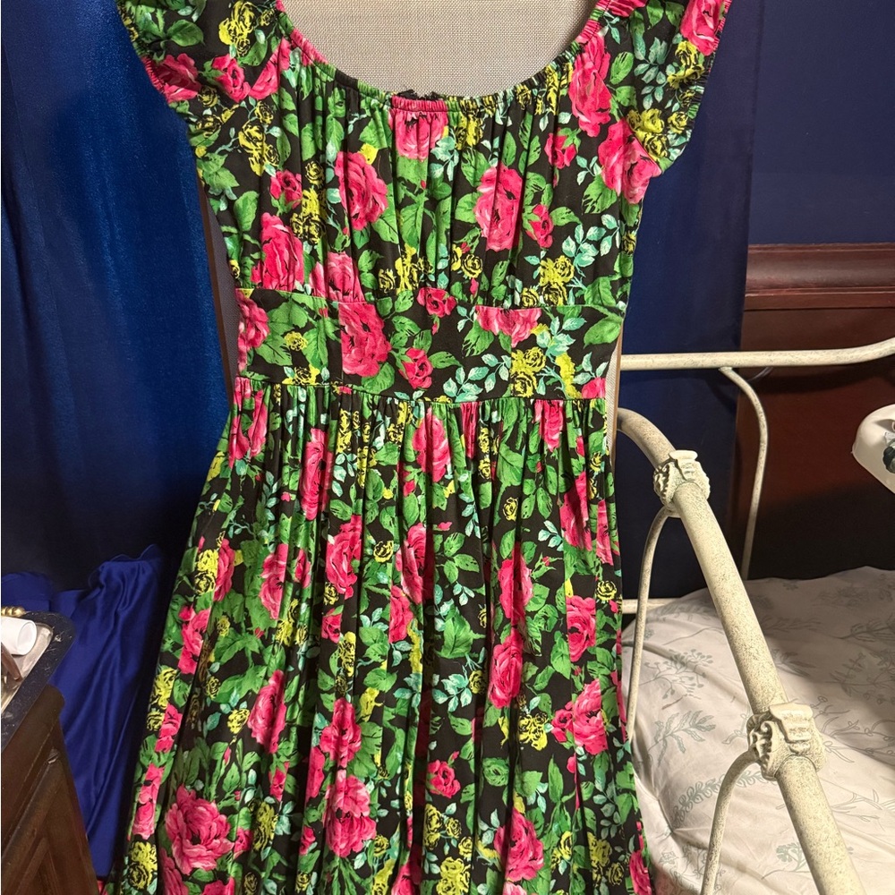 Pinup Couture Black and Pink Floral Midi Dress